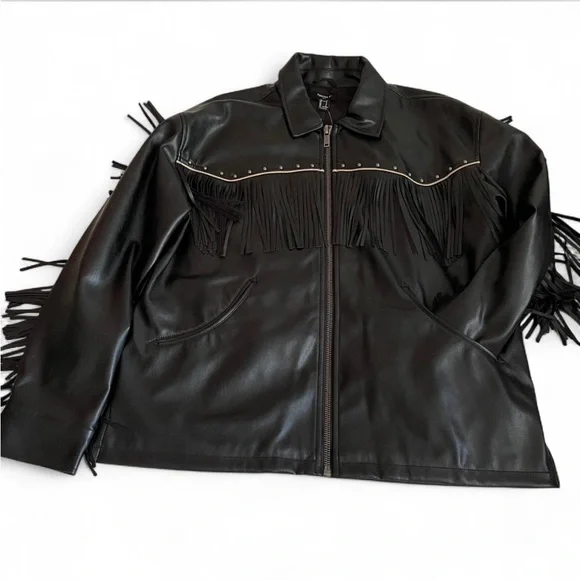 Forever 21 Oversized Fringe Studded Faux Leather Jacket ✨ - Picture 2 of 9